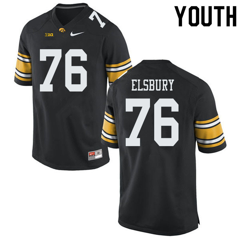 Youth #76 Tyler Elsbury Iowa Hawkeyes College Football Jerseys Sale-Black